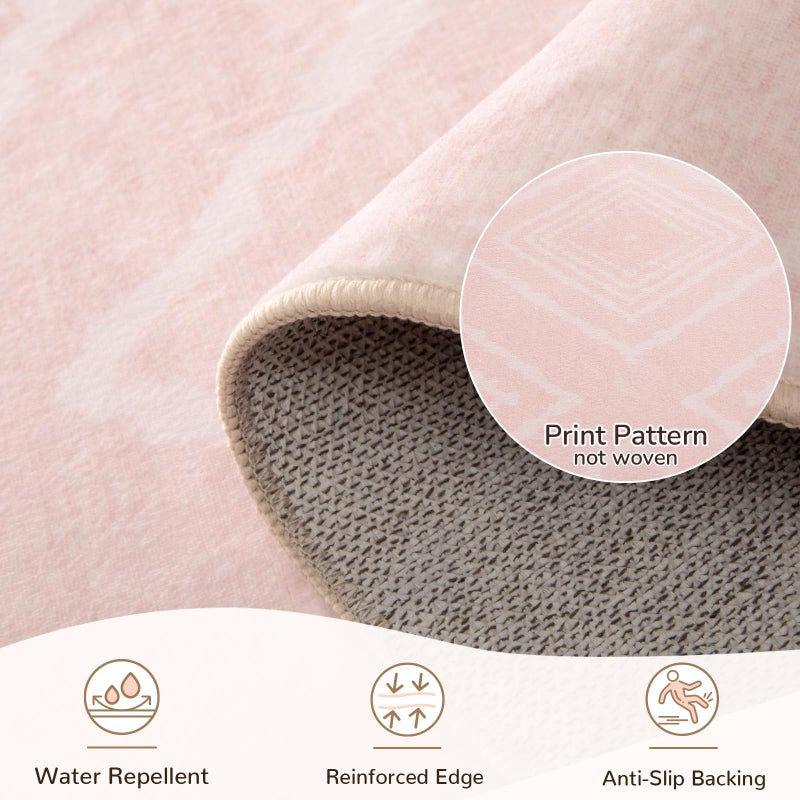 BESTSWEETIE Area Rug 6x9 Rug Machine Washable Non-Slip Low Pile Print Pattern Western Rug for Living Room Bedroom Entryway Tribal Series -Light Pink/Cream - Image 3