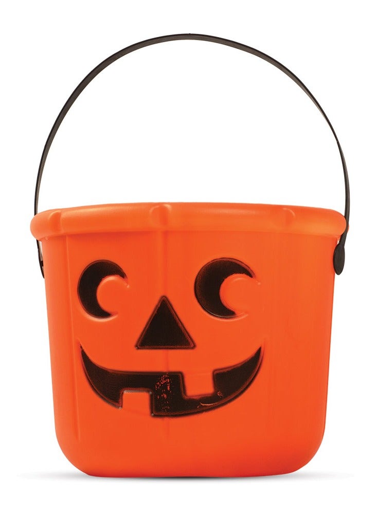 MAD TOYS Halloween Creepy Orange Pumpkin Bucket with Handle, Large Capacity Candy Holder Kids/ Adults, Halloween Trick or Treat Pumpkin Bucket for Party Decor,Halloween Party Bag Fillers 3+ Years  - Image 1
