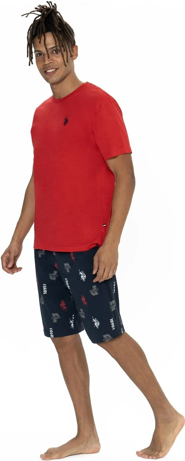 U.S. Polo Assn. 18867 Men's Short Sleeve Crew Neck Pajama Set with Shorts-Red