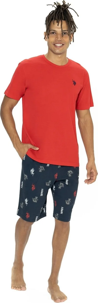 U.S. Polo Assn. 18867 Men's Short Sleeve Crew Neck Pajama Set with Shorts-Red