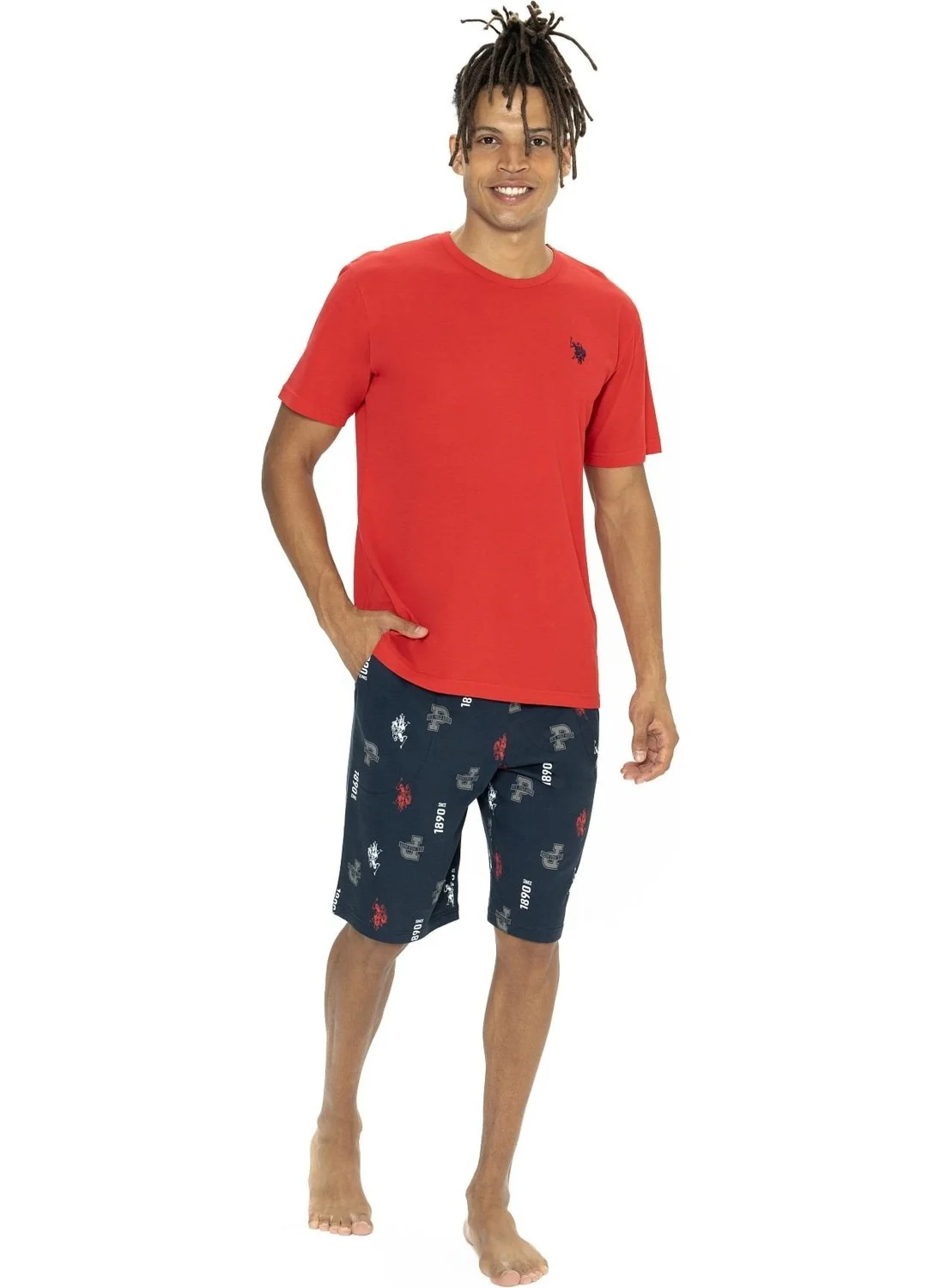 U.S. Polo Assn. 18867 Men's Short Sleeve Crew Neck Pajama Set with Shorts-Red