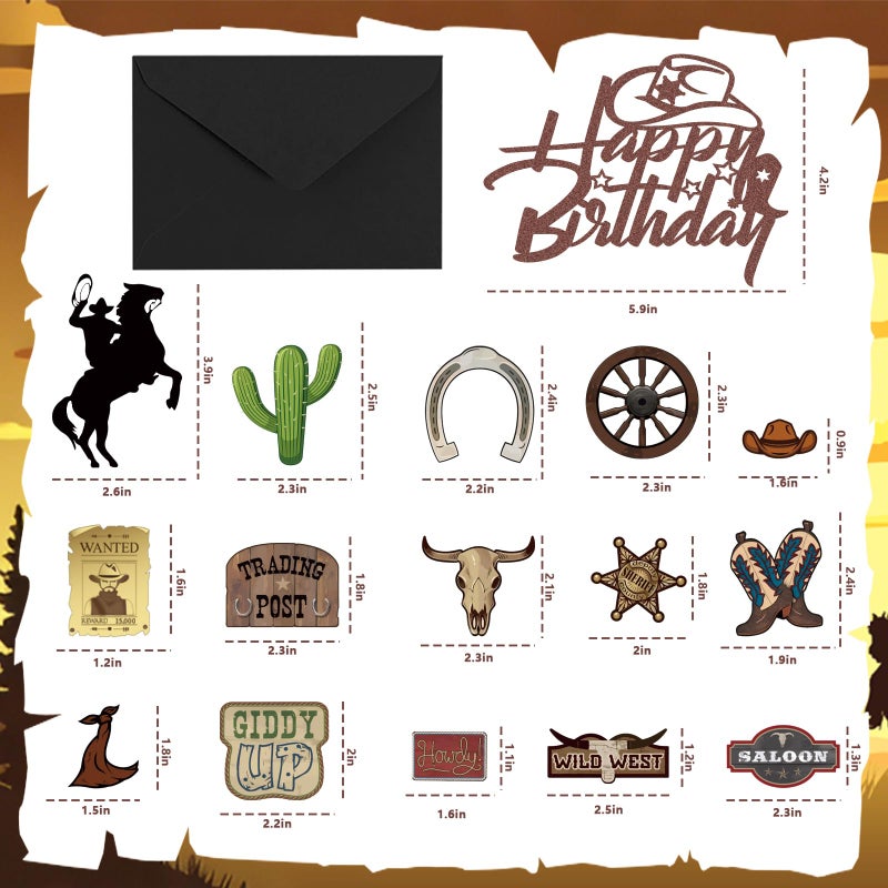 Pretyps 16 Pcs Cowboy Cake Toppers Glitter Cowboy Hat Cake Decorations Western Theme Happy Birthday Party Decoration for Boys Girls , Cowboy Birthday Sign Birthday Decor Party Decor Party Supplies - Image 4