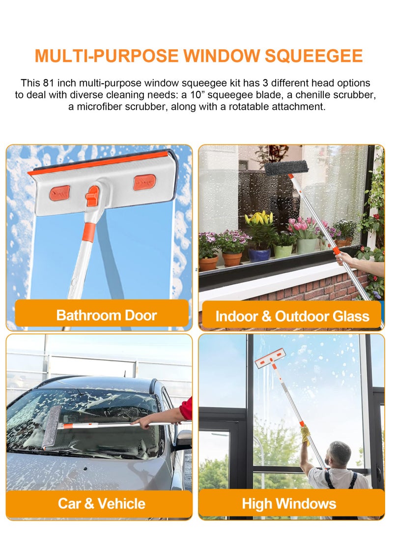 HomarKet - Window Cleaner Tool,3-In-1 Window Cleaner Kit With 2 Absorbent Microfiber Cloths And Scraper,Household Squeegee Extendable 144cm,Window Washing Kits For Mirror Glass - Image 1