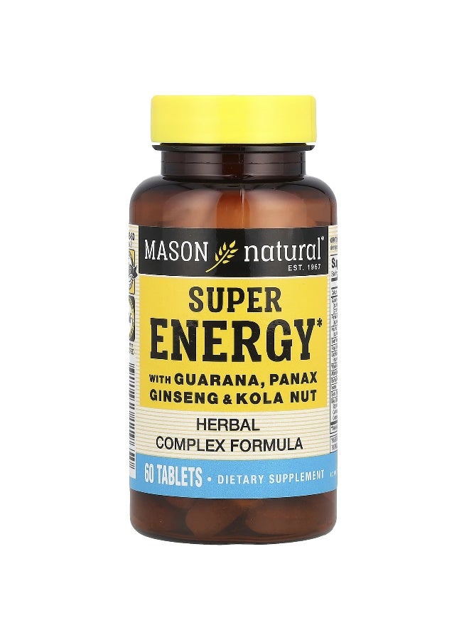 Mason Natural Mason Natural, Super Energy with Guarana, Panax Ginseng & Kola Nut, 60 Tablets  - Image 1