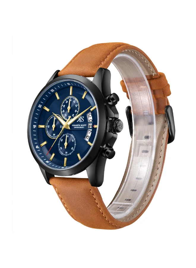 Kenneth Scott Men's Leather Chronograph  Watch K26106-BLDN - 42 mm