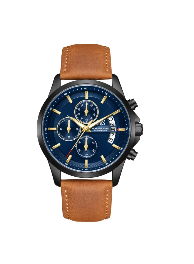 Kenneth Scott Men's Leather Chronograph  Watch K26106-BLDN - 42 mm