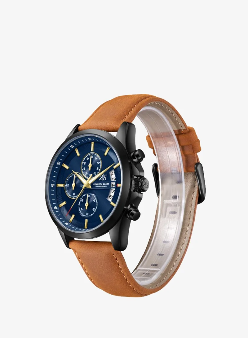 Kenneth Scott Men's Leather Chronograph  Watch K26106-BLDN - 42 mm