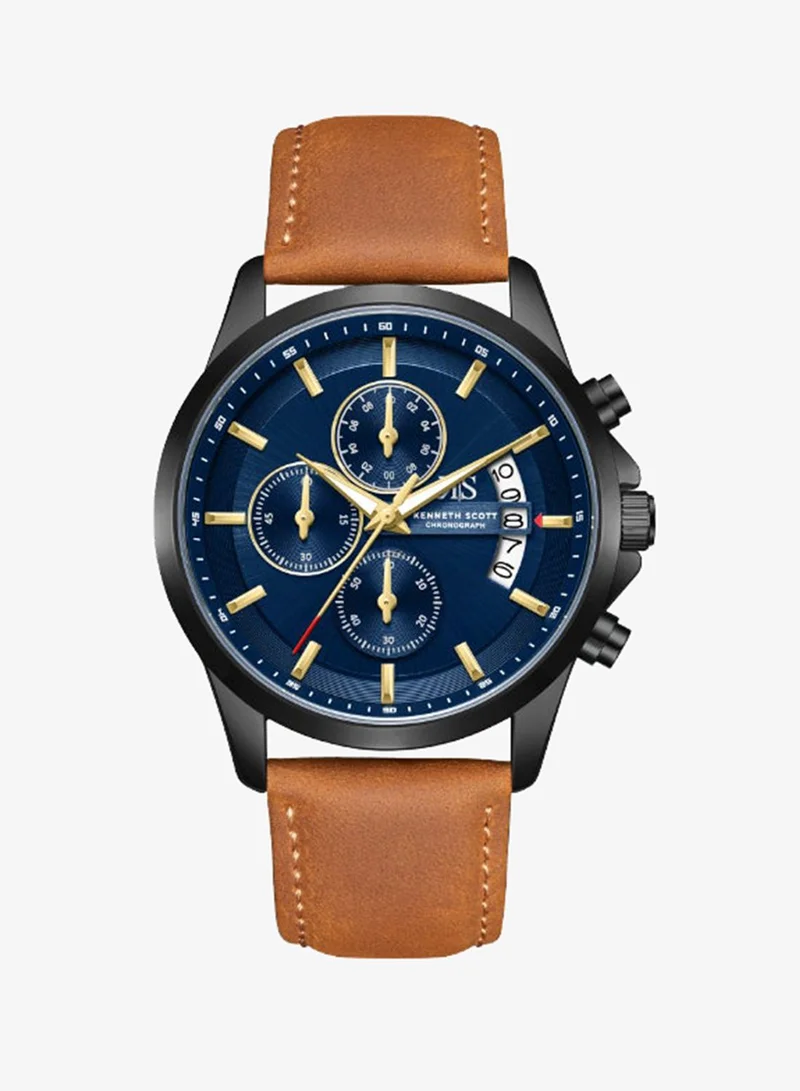Kenneth Scott Men's Leather Chronograph  Watch K26106-BLDN - 42 mm
