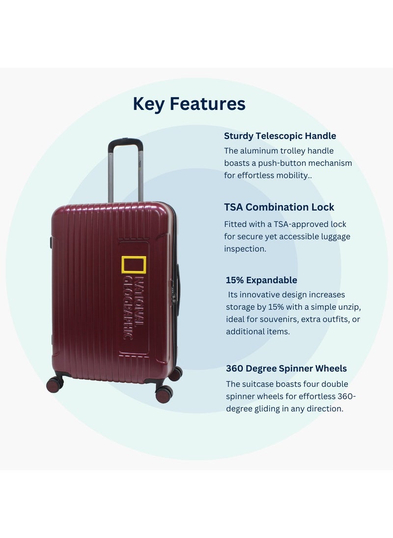 NATIONAL GEOGRAPHIC - National Geographic Canyon ABS/PC Hardshell Luggage Set Burgundy, Durable Lightweight Expandable Anti-theft Zipper TSA Lock Travel Suitcase, 4 Double Wheel 3pcs Trolley Bag (20+24+28 Inch). - Image 1