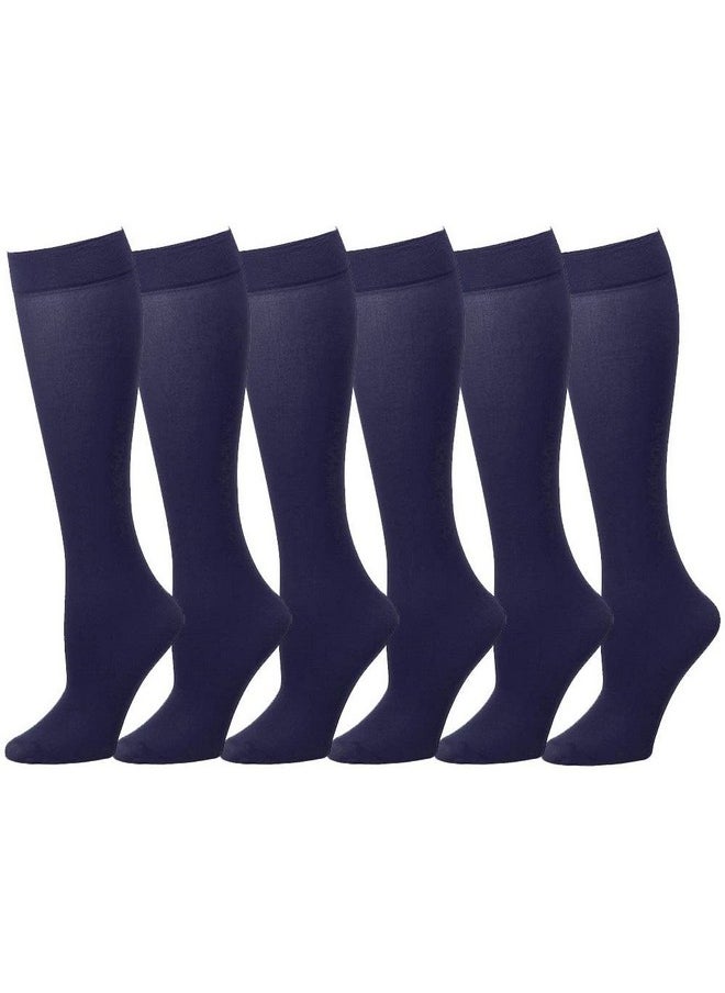 Falari Falari 6-Pack Women Trouser Socks with Comfort Band Stretchy Spandex Opaque Knee High - Navy  - Image 1