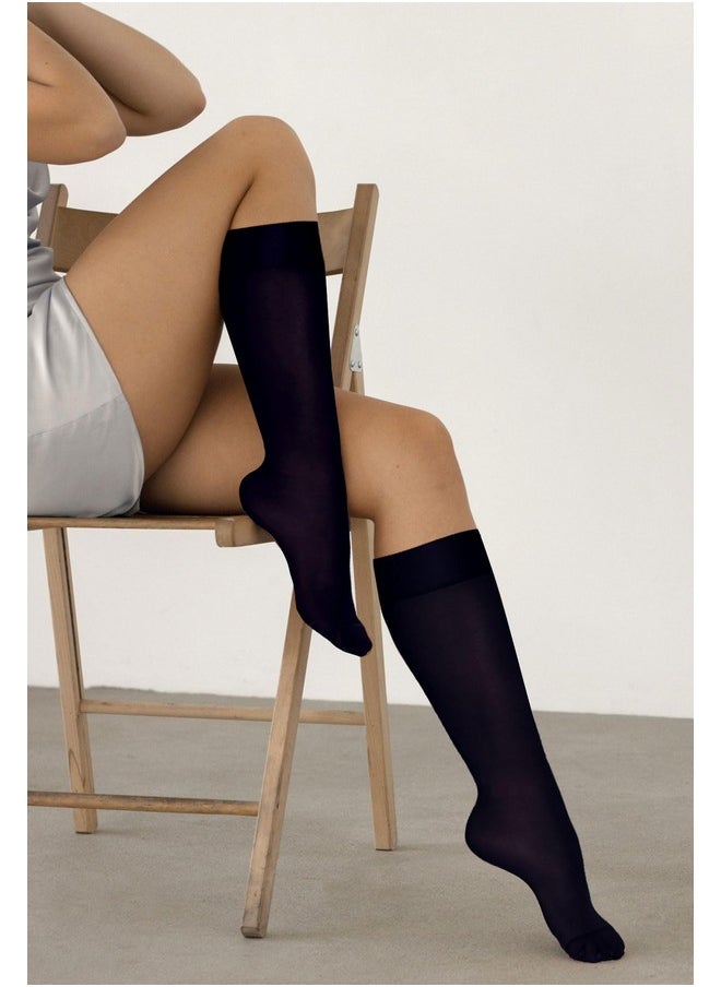 Falari Falari 6-Pack Women Trouser Socks with Comfort Band Stretchy Spandex Opaque Knee High - Navy  - Image 3