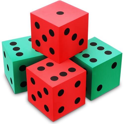Shappy 4 Pieces 35 Inch Foam Dice Cube Jumbo Dice with Number Dots Big Giant Foam Large Cube for Christmas Game Math Classroom Party Favors Bag StuffersRed Green - Image 1