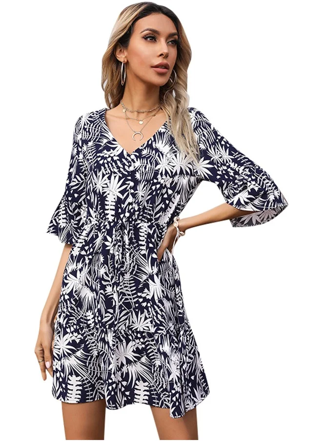 يونيكي White Abstract Print Mini Dress