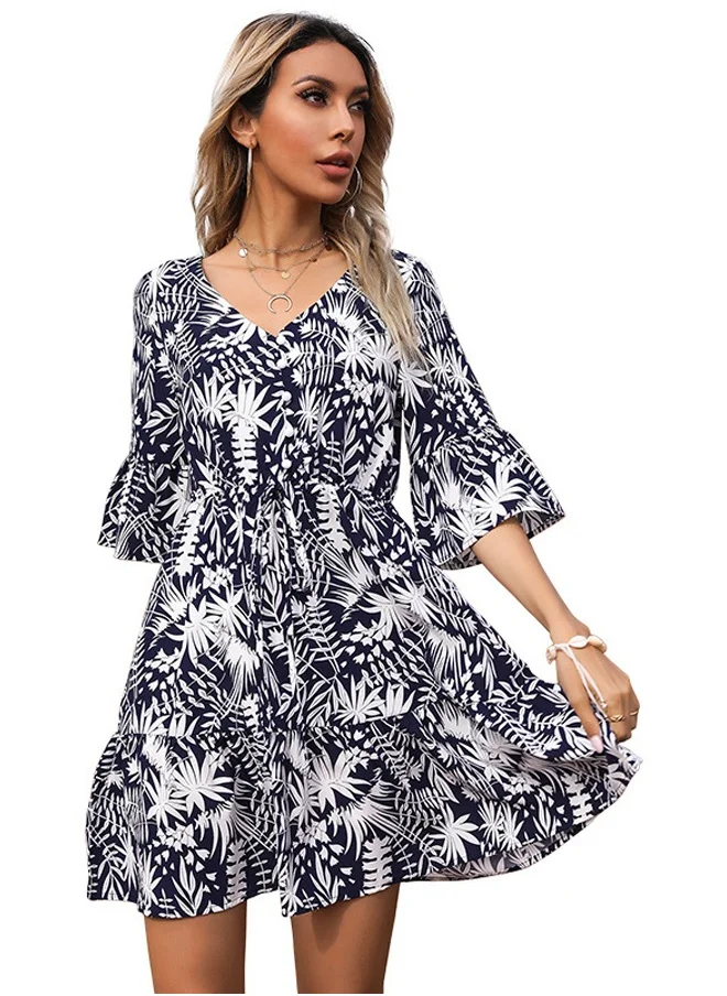 يونيكي White Abstract Print Mini Dress