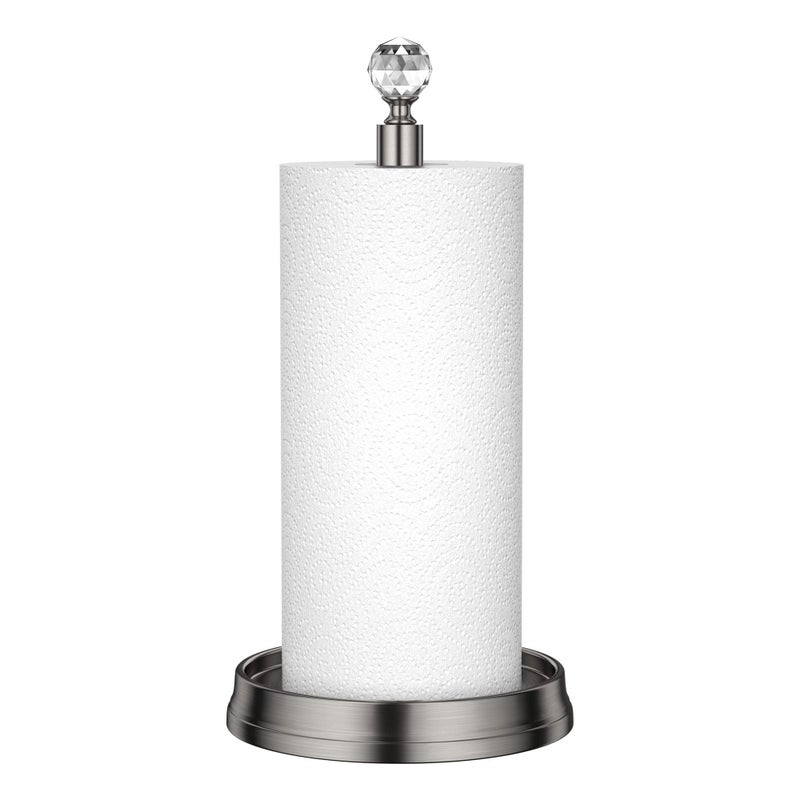 Kasunto KASUNTO Paper Towel Holder with Crystal Ball  Steel Countertop Stand Fits Standard  Jumbo Rolls Brushed Nickel 