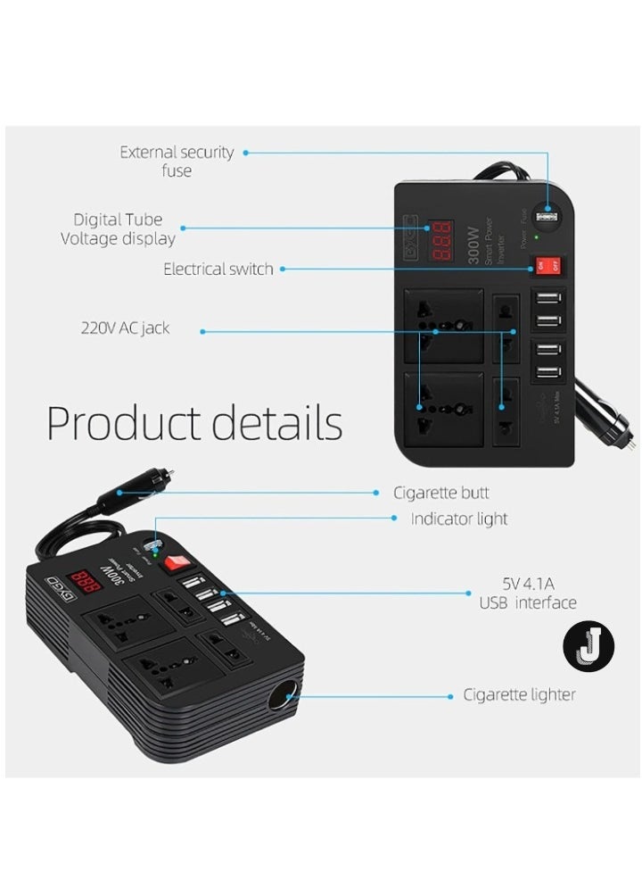 JAJEEK "300W Car Inverter, 12V to 220V Power Converter with 4 USB Ports, Universal Socket, Notebook Charging, Car Cigarette Lighter Adapter"  - Image 5