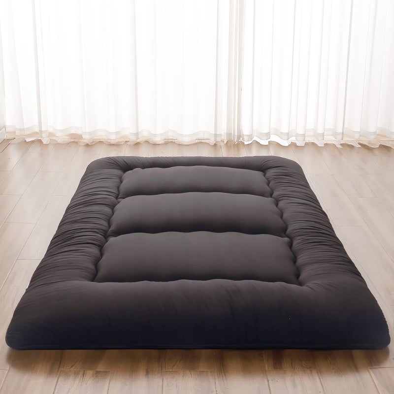 Zelladorra Japanese Floor Mattress Futon Mattress with Portable Storage Bag and Washable Cover Roll Up Thick Tatami Mat Suitable for Camping Guest Room Black Twin