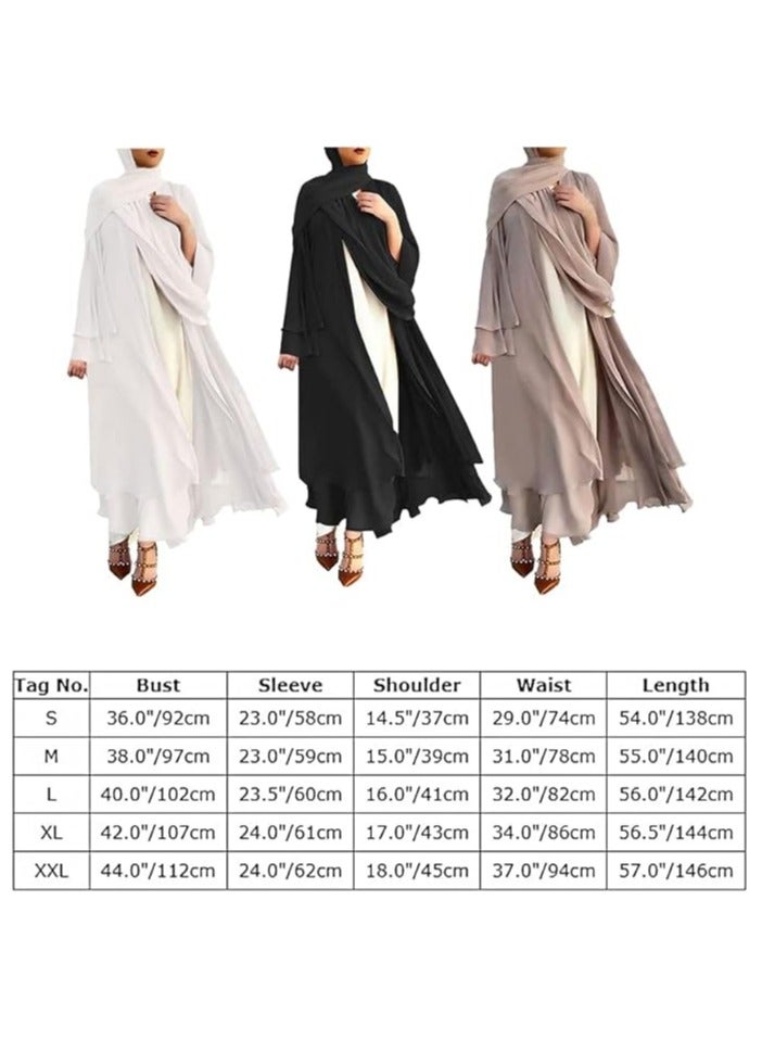 Solid Color Double Layered Chiffon Muslim Abaya Dress for Women's Daily Commuting Banquet Formal Occasion Cardigan Robe Paired With Same Color Buckle Belt (excluding matching dress and headscarf)  - Image 5