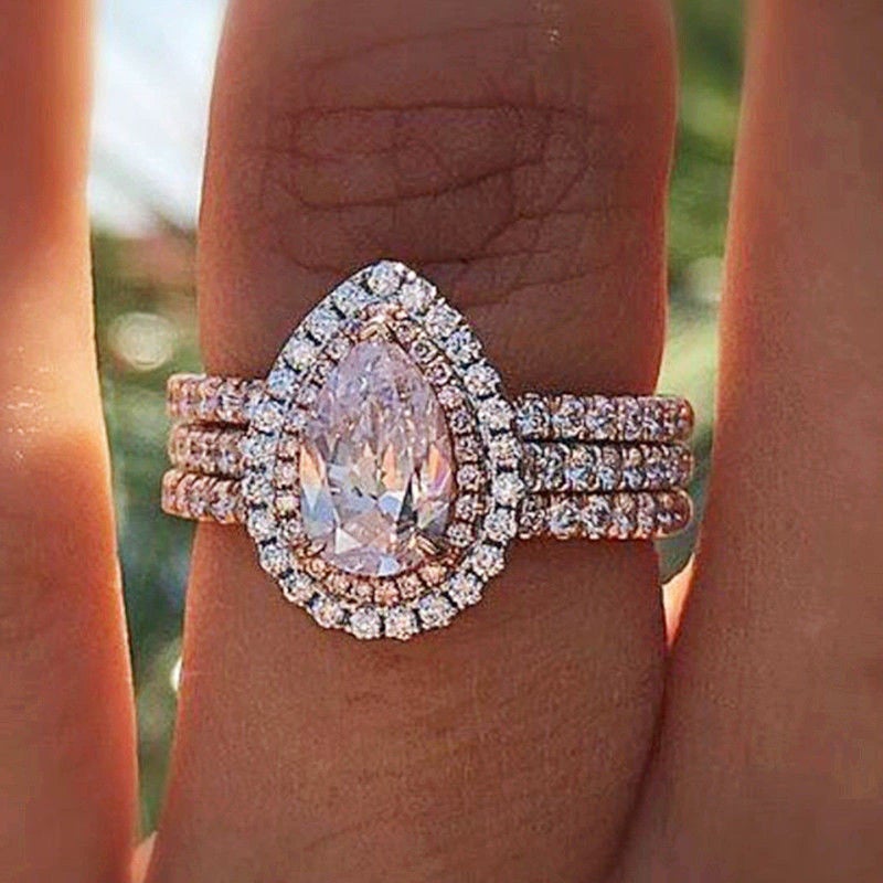 925 Sterling Silver Shiny Full Diamond Gemstone Ring Cubic Zirconia Rings CZ Diamond Multi Row Ring Eternity Engagement Wedding Band Ring for Women US Code 7
