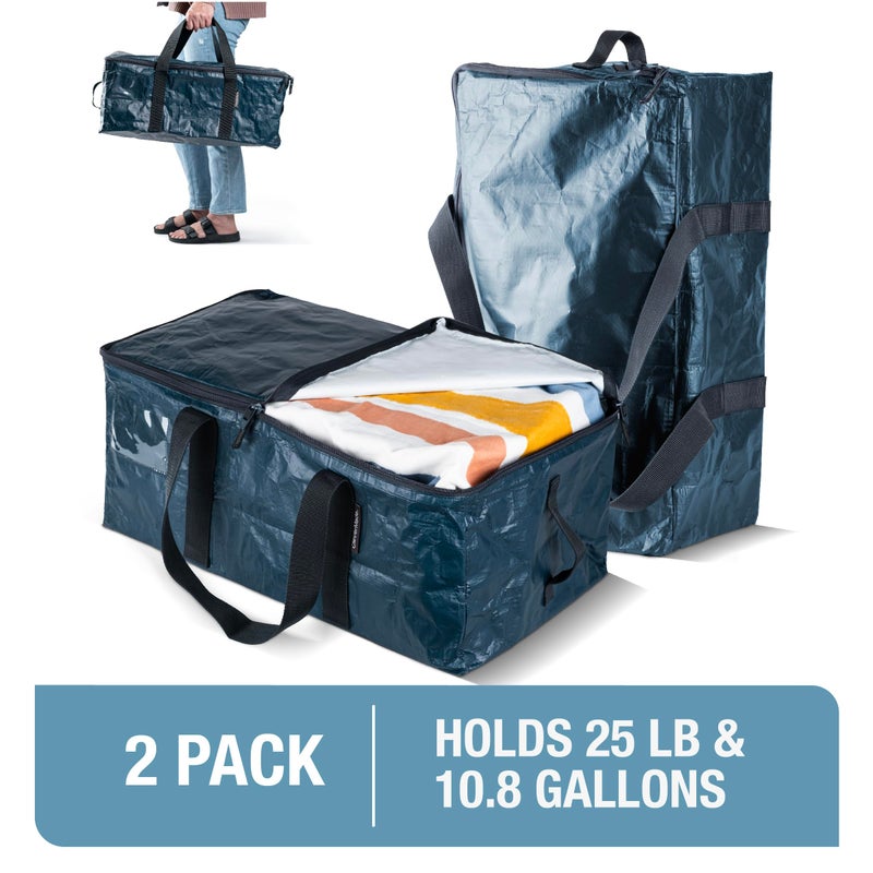 CleverMade Duffle Storage Reusable Grocery Tote - 41L - Pack of 2 - Ocean - Collapsible Storage Shopping Organizer - Heavy Duty Utility Bag Home - Image 3