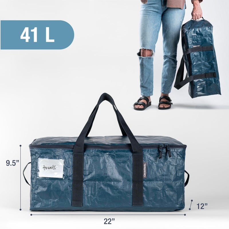 CleverMade Duffle Storage Reusable Grocery Tote - 41L - Pack of 2 - Ocean - Collapsible Storage Shopping Organizer - Heavy Duty Utility Bag Home - Image 4