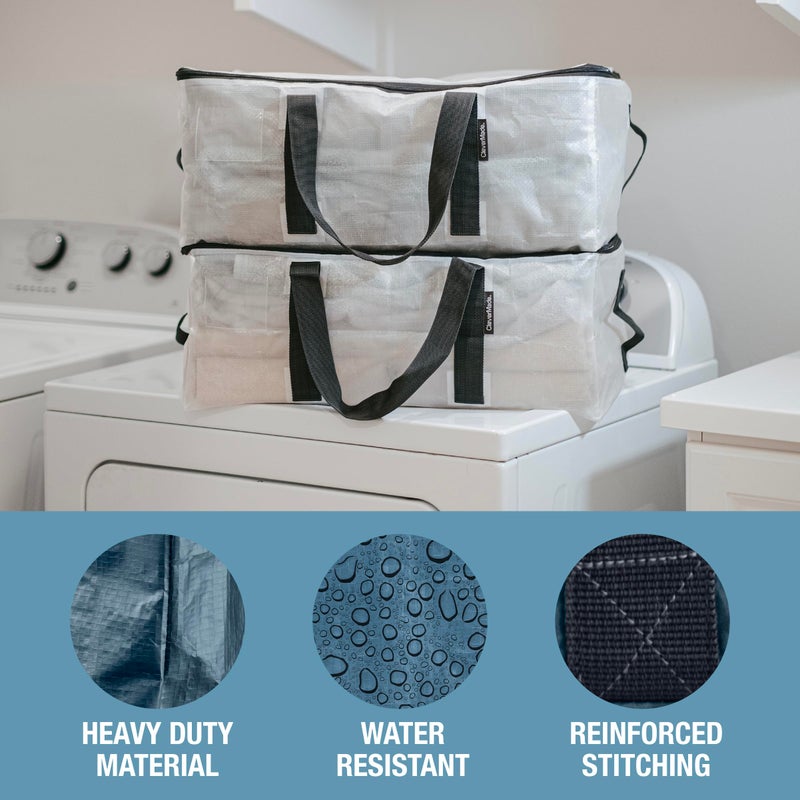 CleverMade Duffle Storage Reusable Grocery Tote - 41L - Pack of 2 - Ocean - Collapsible Storage Shopping Organizer - Heavy Duty Utility Bag Home - Image 5