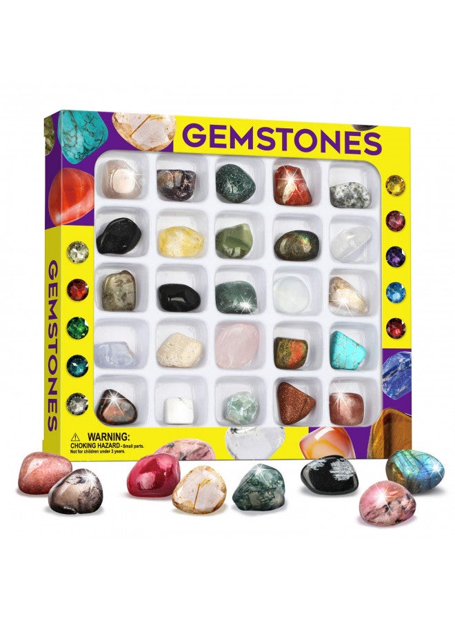 XXTOYS Rocks Collection 25PCS Rock and Mineral Education Set Gemstones for Kids Geology Gem Kit with Healing Chakra Gemstones, Tumbled Stones and More Identification Guide STEM Science Education - Image 1