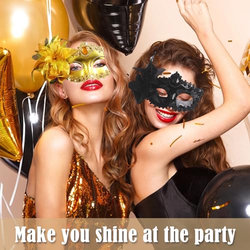 Plexaris 2pcs Masquerade Mask for Women and Men, Party Fashion Golden Black Eye Mask, Halloween Costume for Ladies, Cosplay Birthday - Image 5