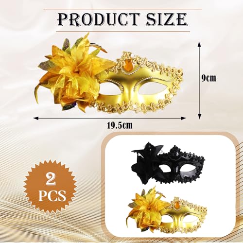 Plexaris 2pcs Masquerade Mask for Women and Men, Party Fashion Golden Black Eye Mask, Halloween Costume for Ladies, Cosplay Birthday - Image 2