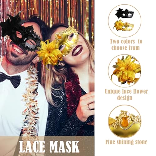 Plexaris 2pcs Masquerade Mask for Women and Men, Party Fashion Golden Black Eye Mask, Halloween Costume for Ladies, Cosplay Birthday - Image 3