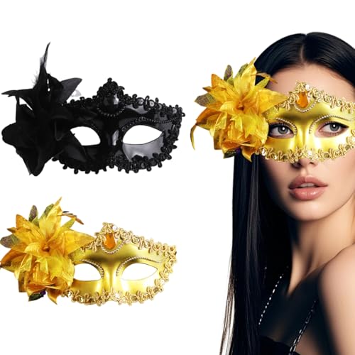 Plexaris 2pcs Masquerade Mask for Women and Men, Party Fashion Golden Black Eye Mask, Halloween Costume for Ladies, Cosplay Birthday - Image 1