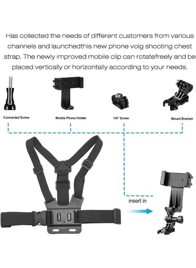Plokama CX-10 Action Camera Chest Mount Harness Strap for Gopro & Phones Chesty Body Mount - Black - Image 2