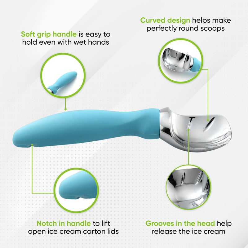 Spring Chef Ice Cream Scoop with Soft Grip Handle, Professional Heavy Duty Sturdy Scooper, Premium Kitchen Tool for Cookie Dough, Gelato, Sorbet, Aqua Sky - Image 3