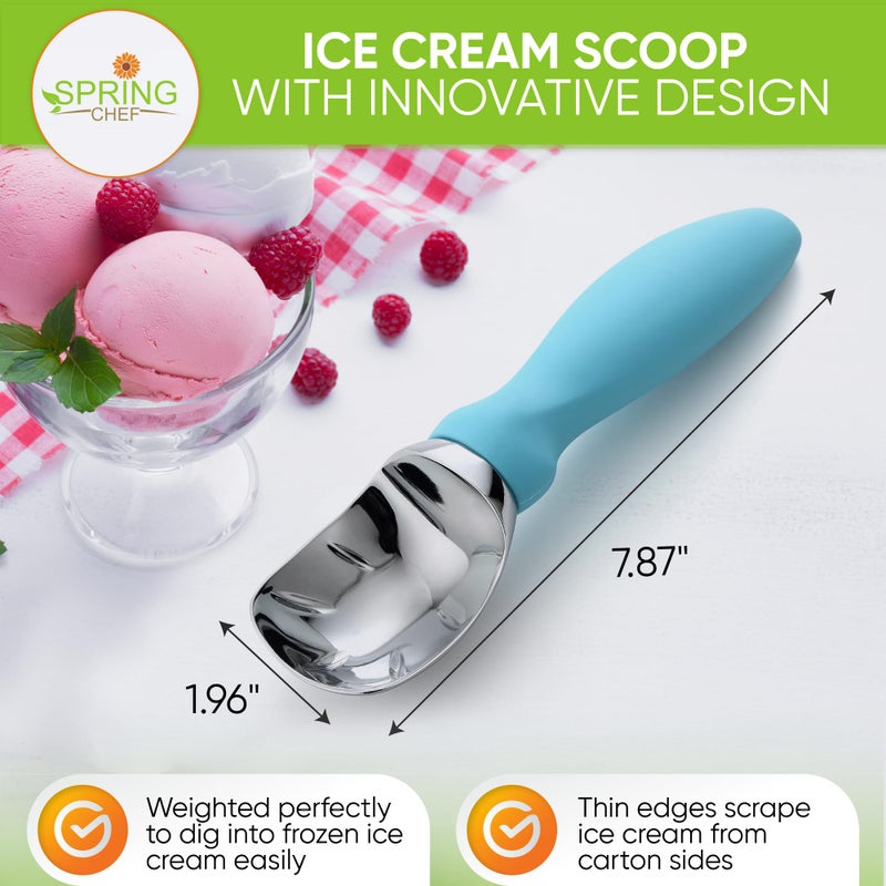 Spring Chef Ice Cream Scoop with Soft Grip Handle, Professional Heavy Duty Sturdy Scooper, Premium Kitchen Tool for Cookie Dough, Gelato, Sorbet, Aqua Sky - Image 2