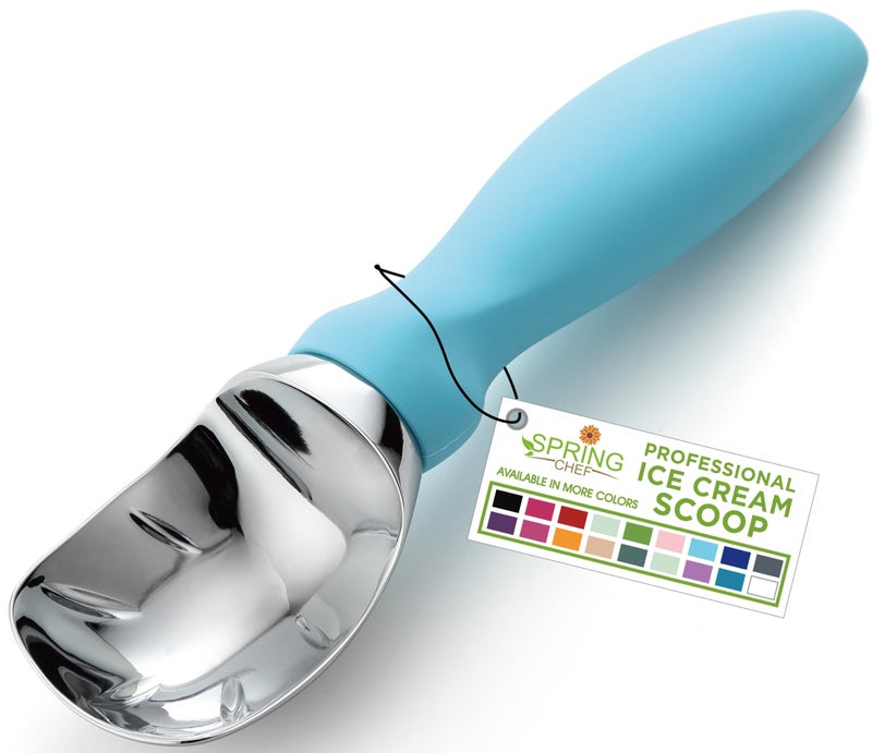 Spring Chef Ice Cream Scoop with Soft Grip Handle, Professional Heavy Duty Sturdy Scooper, Premium Kitchen Tool for Cookie Dough, Gelato, Sorbet, Aqua Sky - Image 1