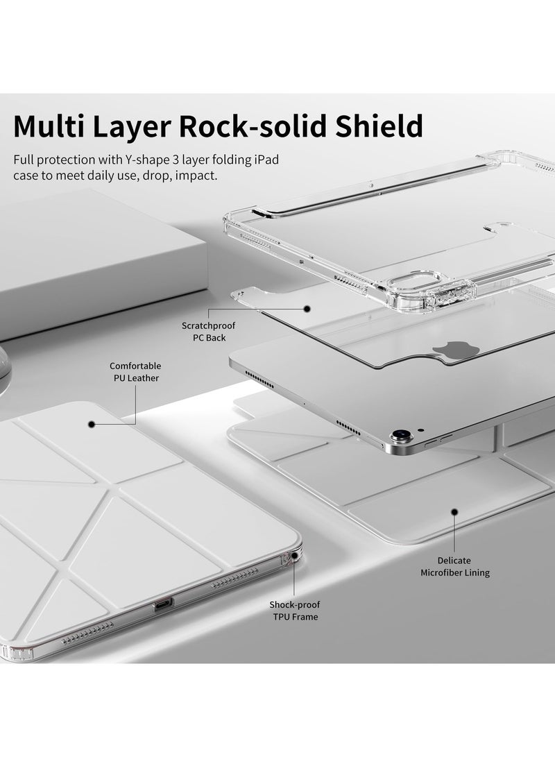 اليشمك كيس لـ iPad Pro 2024 7th / 2025 8th 13 بوصة, تصميم ثلاثي الطي على شكل Y مع زوايا متعددة, غطاء الجلد اللوحي مع فتحة القلم, إيقاظ / نوم تلقائي, رمادي - Image 2