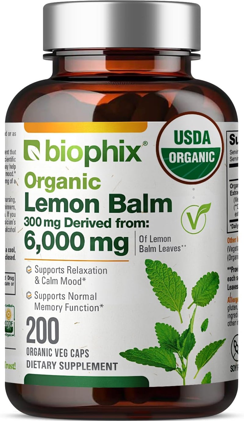 biophix Organic Lemon Balm Capsules 300 mg for Adults - Image 1