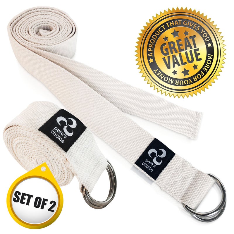 pete's choice 2 PACK Yoga Exercise Adjustable Straps 8Ft | BONUS eBook | with Durable D-Ring For Pilates & Gym Workouts | Hold Poses, Stretch, Improve Flexibility & Maintain Balance - Image 2