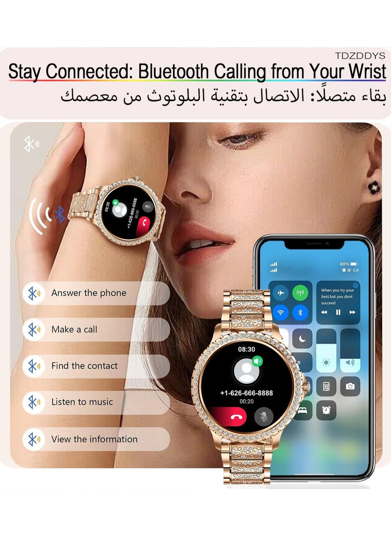 TDZDDYS - Smart Watches for Women,1.32" HD Fitness Tracker Watch with Answer/Make Call,AI Voice Control,Heart Rate/Calories/SpO2 Monitor 20 Sport Modes Ladies Gold Smart Watch for Android iOS 2 Straps - Image 1