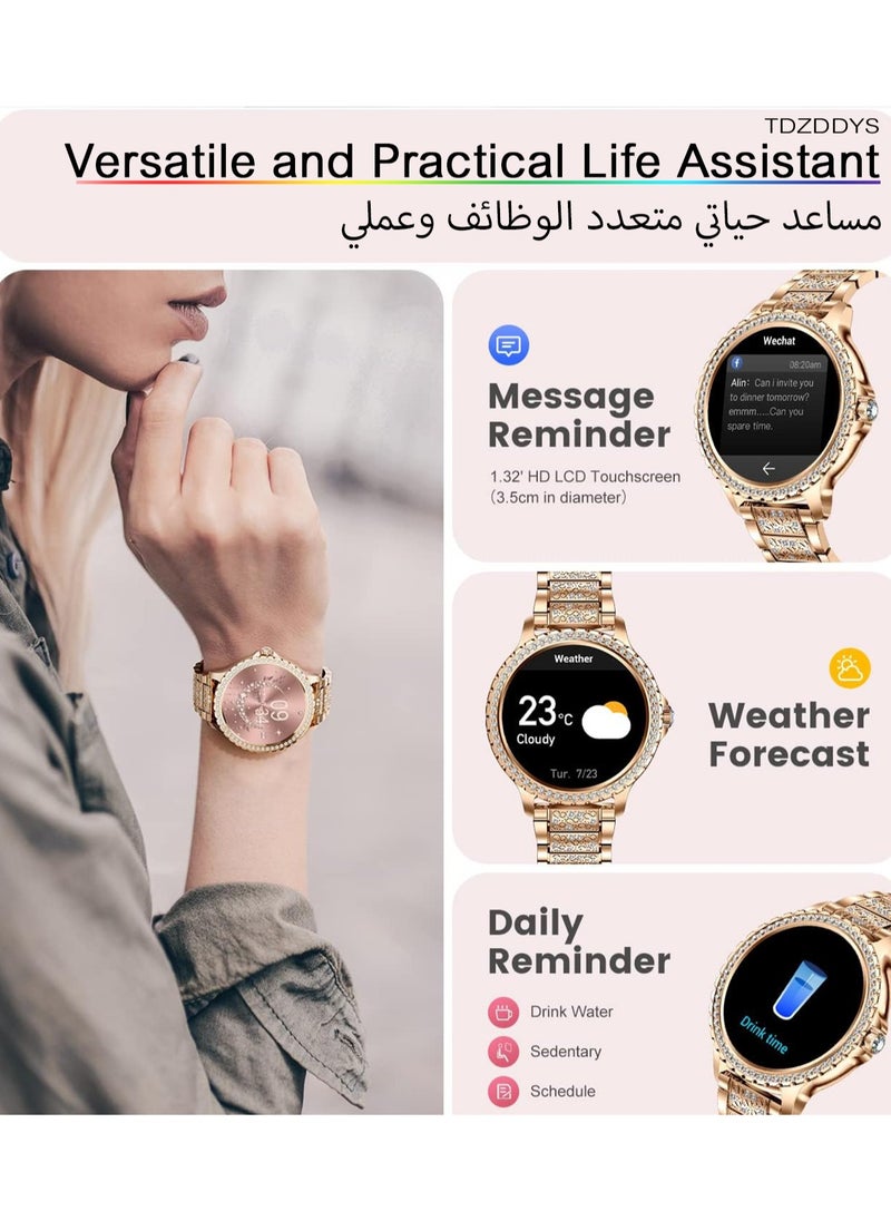 TDZDDYS - Smart Watches for Women,1.32" HD Fitness Tracker Watch with Answer/Make Call,AI Voice Control,Heart Rate/Calories/SpO2 Monitor 20 Sport Modes Ladies Gold Smart Watch for Android iOS 2 Straps - Image 1