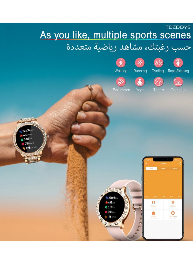 TDZDDYS - Smart Watches for Women,1.32" HD Fitness Tracker Watch with Answer/Make Call,AI Voice Control,Heart Rate/Calories/SpO2 Monitor 20 Sport Modes Ladies Gold Smart Watch for Android iOS 2 Straps - Image 1