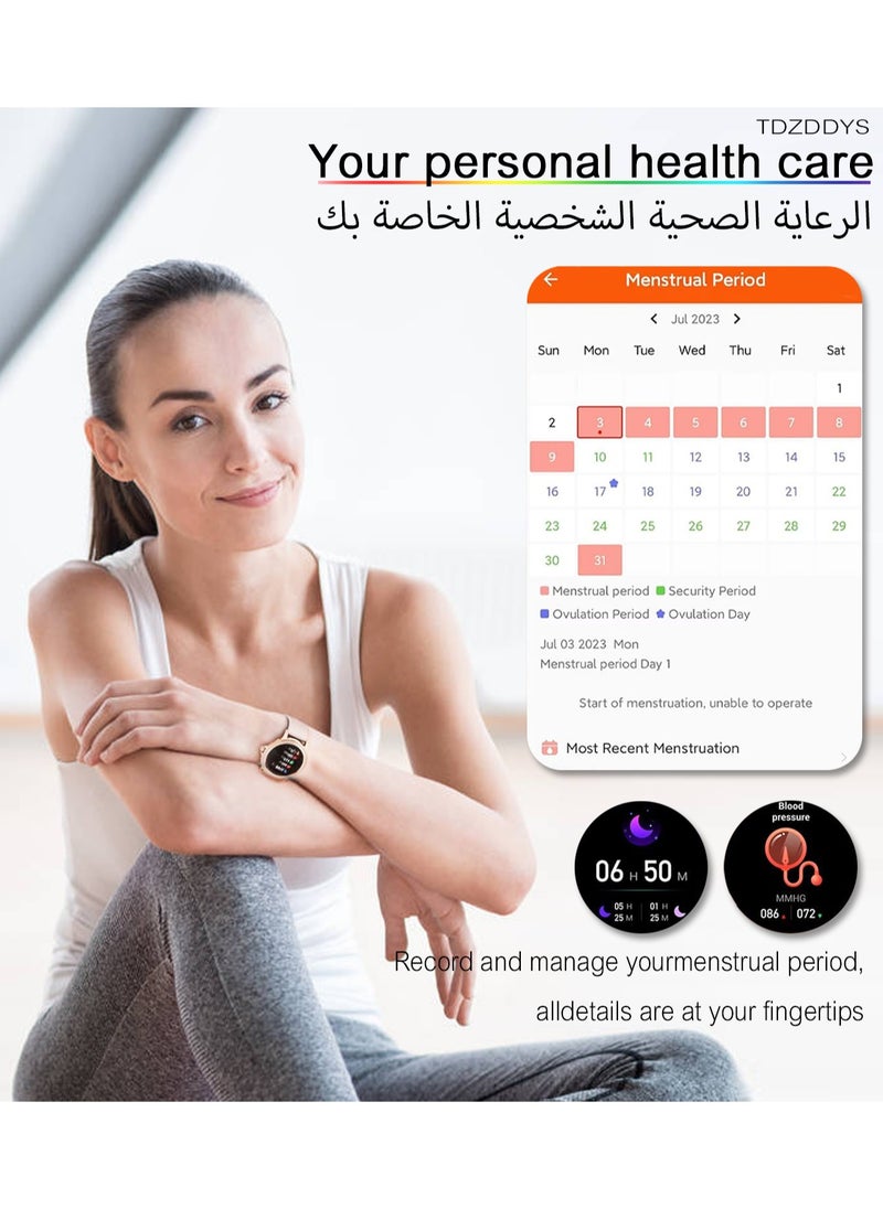 TDZDDYS - Smart Watches for Women,1.32" HD Fitness Tracker Watch with Answer/Make Call,AI Voice Control,Heart Rate/Calories/SpO2 Monitor 20 Sport Modes Ladies Gold Smart Watch for Android iOS 2 Straps - Image 1