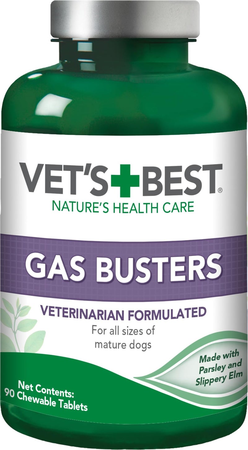 Vet's Best Gas Busters Dog Supplements for Gas Relief and Digestion Aid, 90 Chewable Tablets, USA Made - Image 1