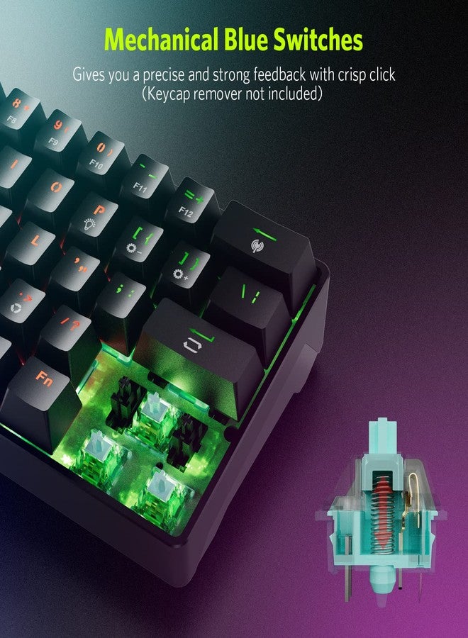 Fiodio لوحة مفاتيح ميكانيكية للألعاب Fiodio 61 مفتاح RGB لاسلكية وسلكية مع مفاتيح زرقاء، صوت نقر مسموع، لوحة مفاتيح محمولة مدمجة للمكتب للألعاب على ويندوز PC، (F-SG61) - Image 4