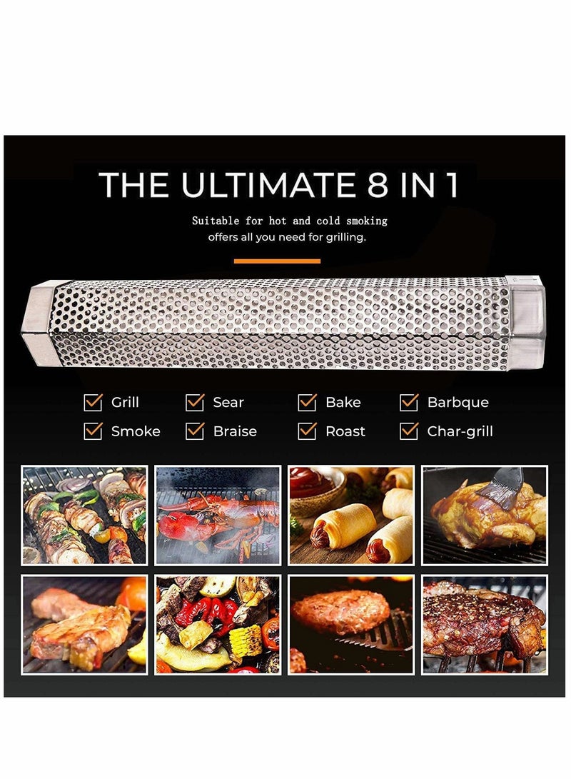 Excefore Pellet Tube 12'' Stainless Steel Perforated BBQ 5 Hours of Billowing Cold for Any Grill or Smoker, Hot Smoking - Image 3