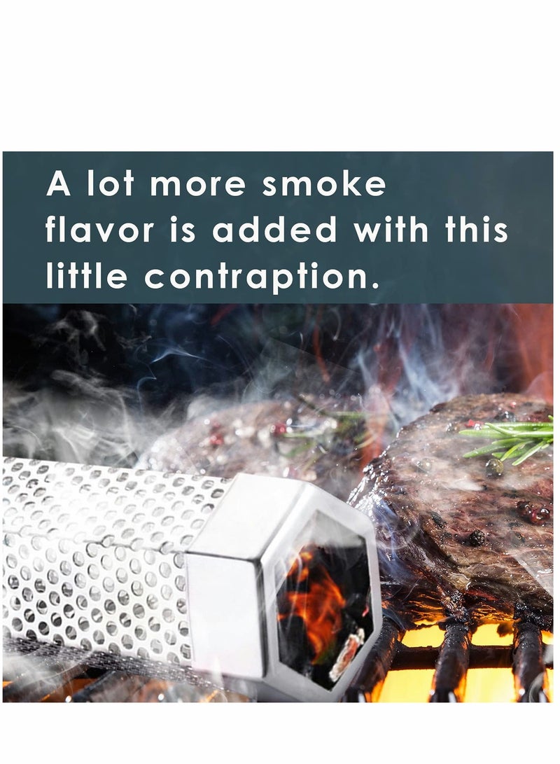 Excefore Pellet Tube 12'' Stainless Steel Perforated BBQ 5 Hours of Billowing Cold for Any Grill or Smoker, Hot Smoking - Image 2