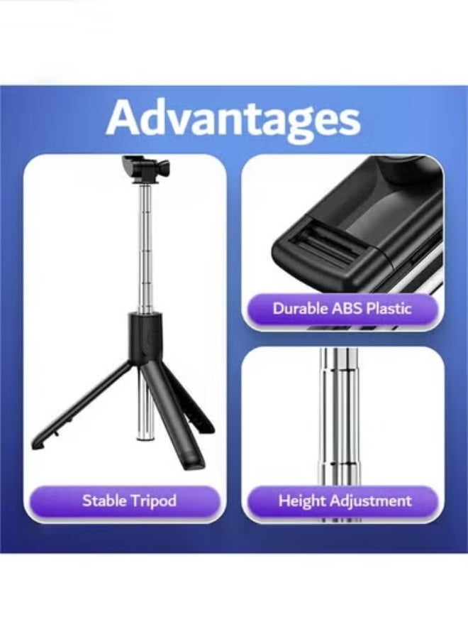 67 Inch Extendable Phone Tripod and Camera Stand, 3 In 1 with Bluetooth Remote and Clip, Selfie stick for smartphone, Monopod for phone, Black - Image 3