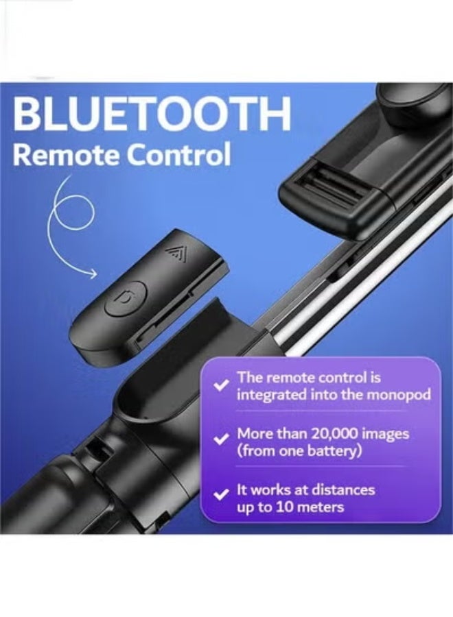 67 Inch Extendable Phone Tripod and Camera Stand, 3 In 1 with Bluetooth Remote and Clip, Selfie stick for smartphone, Monopod for phone, Black - Image 4