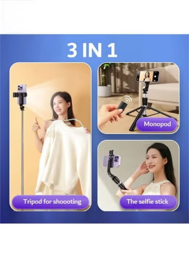 67 Inch Extendable Phone Tripod and Camera Stand, 3 In 1 with Bluetooth Remote and Clip, Selfie stick for smartphone, Monopod for phone, Black - Image 2