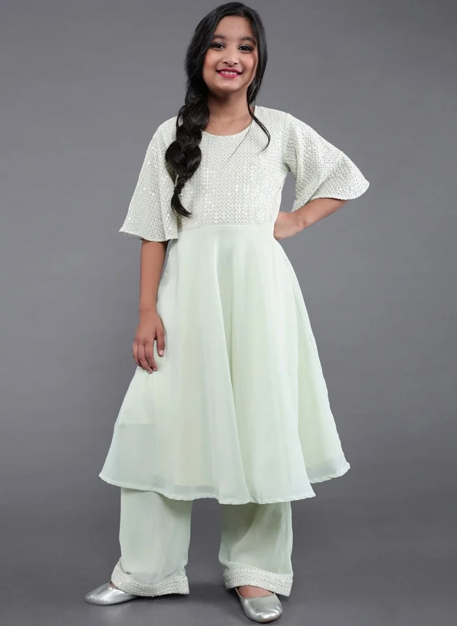 AKS Georgette Kurta Set for Girls in Green